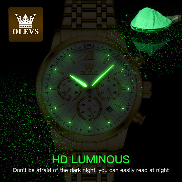 olves-นาฬิกาข้อมือสำหรับผู้ชายของแท้2023ใหม่กันน้ำนาฬิกามีปฏิทินจับเวลาได้เรืองแสงลำลองสายเหล็กสแตนเลส