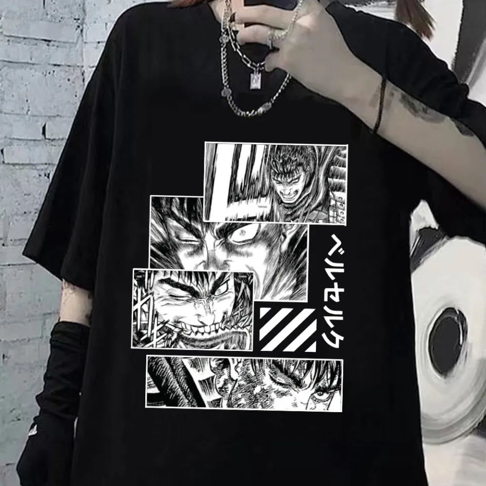 Berserk T-Shirt Anime Vintage Washed Tshirt 100% Cotton Graphic Print Short  Sleeve Retro Hip Hop Streetwear Men Women Tees Tops