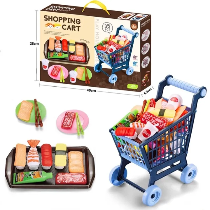 Play House Shopping Cart Barbecue Grill Toy Girl Supermarket Set ...