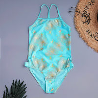 2-14years Girls Swimsuit 2021 Gilded Floral Swimsuit One Pice Swimsuit For Children Summer Style Blue Flower Bathing Suit