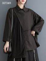 XITAO Black Women Shirt Loose Full Sleeve Temperament Fashion Pleated Shirt