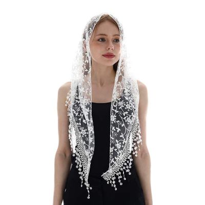 【CC】✒✤  Fashion Triangular Scarf Prayer Veil Shawl Muslim Woman Headscarf Hollow Floral Wedding Cape 150x40cm