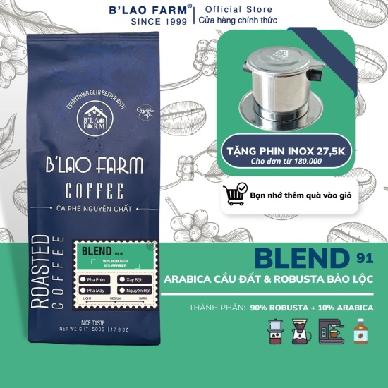 Cà phê rang xay nguyên chất blend 90% robusta và 10% arabica b lao farm - ảnh sản phẩm 1