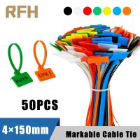 50pcs Easy Mark 4*150mm Nylon Cable Ties Tag Labels Plastic Loop Ties Markers Cable Tag self-locking Zip Ties Cable Management