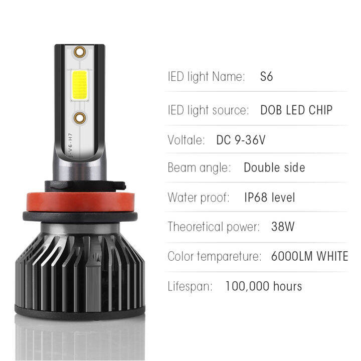 s6-led-headlight-2-pcs-led-ไฟหน้ารถ-76w-12000lm-6000k-แสงสีขาว-h4-h7-h11-หลอดไฟอัตโนมัติ-ไฟหน้ารถยนต์