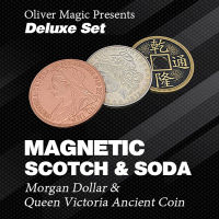 Magnetic Scotch &amp; Soda (Morgan Dollar และ Queen Victoria Ancient Coin) Magic Tricks Close Up Illusions Gimmicks Props Deluxe Set
