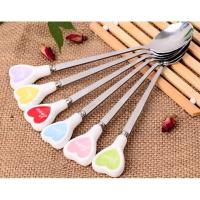 Ice cream dessert Tea Spoon Multicolor Love Hearts Long Ceramic Handle Stainless Steel Coffee Spoon Stirring Soup tableware Serving Utensils