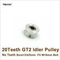 Powge 20ฟัน2gt Idler ลูกรอกเจาะ3/4/5มม. ไม่มีฟันลูกรอกแบบพาสซีฟ20 T 20 Geer Gt2ลูกรอกไม่มีสายสำหรับสายพาน Gt2กว้าง6มม.