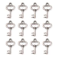 50pc  Gifts Ideas for Her Tibetan Style Alloy Pendants Lead Free and Cadmium Free Antique Silver Skeleton Key about 15.5mm long 9mm wide 2.5mm thick hole: 1mm