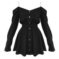 2021Harajuku Gothic Shirt Dresses Black Button Y2K Robe Off Shoulder Women Sling Streetwear Long Sleeve A Line Grunge Punk Dress