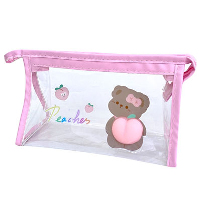 Transparent PVC Storage Bag Bear Clear Pencil Case Large Capacity Student Stationery Pouch Women Travel Toiletry Wash Makeup Bag