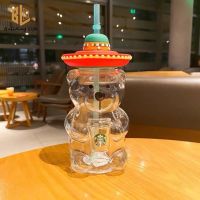 แก้วที่สร้างสรรค์น่ารักแก้วแบบมีหลอด503มล. ใสรูปหมี Starbucks
