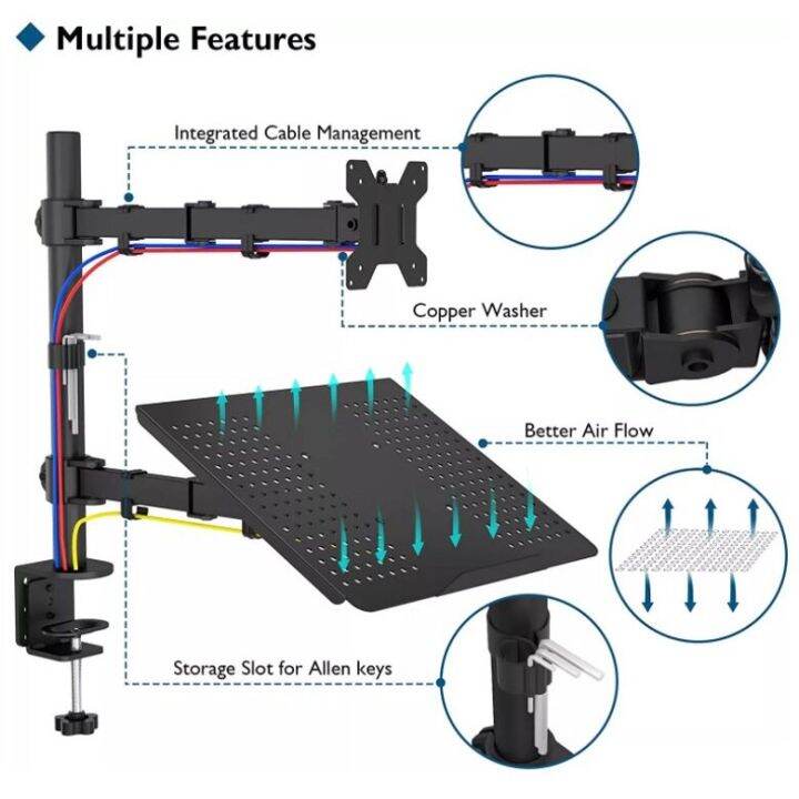 ขาตั้งจอคอม-17-32-นิ้ว-ขาตั้งโน๊ตบุ๊ค-10-16-นิ้ว-ขายึดจอคอมพิวเตอร์-ขาตั้งจอคอมพิวเตอร์-ขาแขวนทีวี-ขายึดจอคอม-ขาตั้งเดสก์ทอป-2-in-1-arm-monitor-holder-laptop-holder