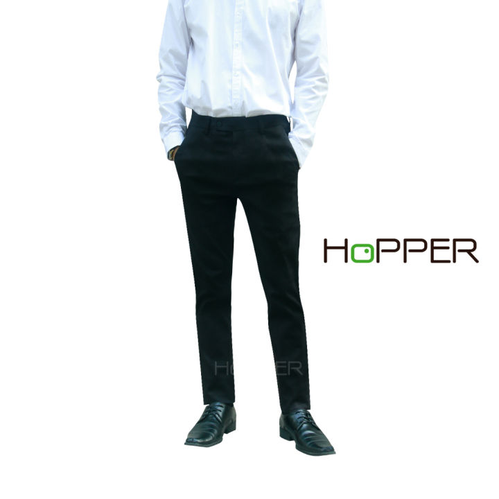 กางเกงสแลคขายาว-hopper-progress-ผ้ายืดหนา-กระบอกเล็ก-เอวสูง-สีดำ