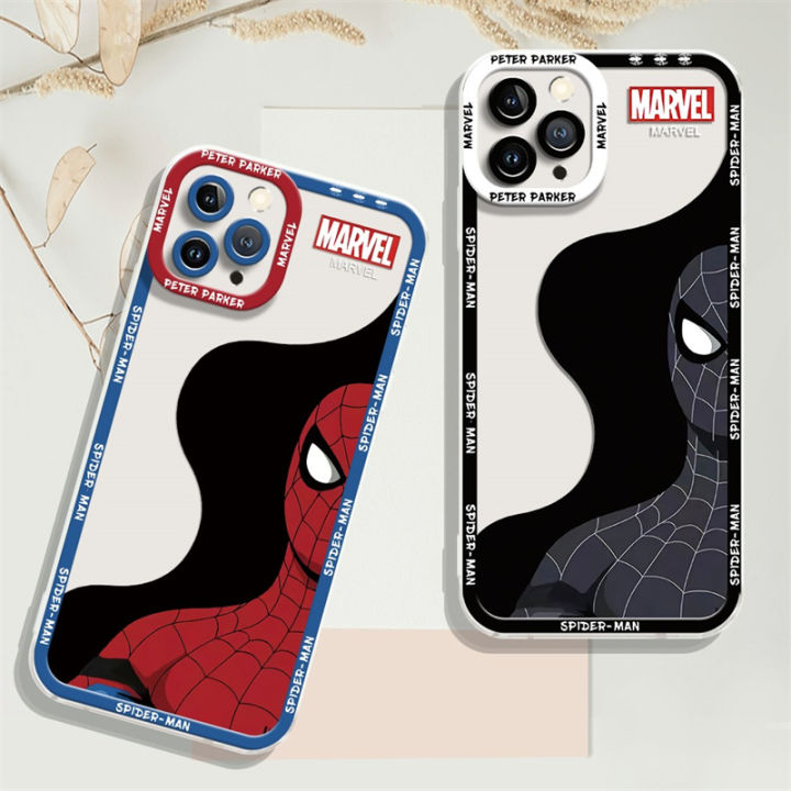 เคสใส่โทรศัพท์สำหรับ-realme-5-5-5s-5i-6i-6-3-pro-9-10-pro-plus-8-5g-8i-7i-9i-เคสลายมนุษย์แมงมุมซิลิโคนนิ่มใสทันสมัยโปร่งใสกันกระแทกสี่เหลี่ยมป้องกันทุกรูปแบบ-tpu-เท่