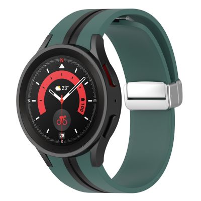 สำหรับ Samsung Galaxy Watch 5 Pro หัวเข็มขัดเงินสองสีซิลิโคนสายนาฬิกาข้อมือ (สีเขียวมะกอกสีดำ)