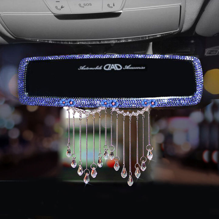 creative-rhinestone-tassels-car-interior-rearview-mirror-decoration-charm-flower-crystal-rear-mirror-ornaments-car-accessories