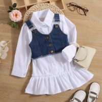 Girls clothes 2-6 years old girls casual shirt denim suspender dress 2022 new childrens dress + denim vest two-piece skirt