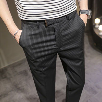 2022กางเกงแบรนด์ใหม่ผู้ชายกางเกงจีบแฟชั่นเกาหลีความยาวข้อเท้า Streetwear กางเกงลำลองชายสูทกางเกงลาย28-38