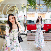 PATTERN.P D008 : Lady Blossom Dress  เดรสดอกไม้เรียบหรู คอเหลี่ยม แขนตุ๊กตายาว 3 ส่วน ลุคหวานละมุน