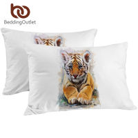 BeddingOutlet Tiger Baby Pillow Cover Watercolor Bed Pillow Case Wild Animal Pillow Protector Black White Decorative Pillowcase