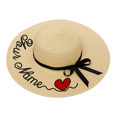Embroidery Personalized Custom Text LOGO Embroidery Women Sun Hat Large Brim Straw Hat Outdoor Beach hat Summer Cap Dropshippin