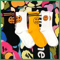 【คุณภาพสูง】Smiling Face Socks Fashion Brand Justin Justin Bieber Drew Street Skateboarding Basketball Ins Couple