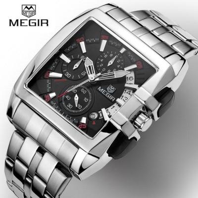 MEGIR นาฬิกาสำหรับผู้ชายแฟชั่นหรูหรานาฬิกาควอตซ์ธุรกิจของสแตนเลสสตีลผู้ชายนาฬิกาข้อมือหน้าปัดกลมใหญ่ Relogio Masculino