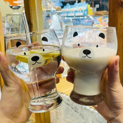 Korean Cute Bear Design Glass Mug Juice Milk Tea Cup For Couple P8G3