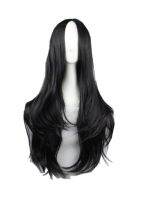 Black Wig Fei-Show Synthetic Heat Resistant Fiber Carnival Perruque Long Wavy Middle Part Line Hair Female Salon Hairpiece