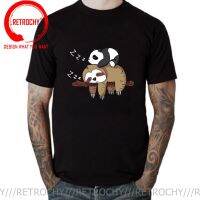 Cute Panda Sleeping On Sloth T Shirt Men Kawaii Panda Bear Lying On Sloth T-Shirt Sloth Love Fans Tee Shirt Fashion Clothes