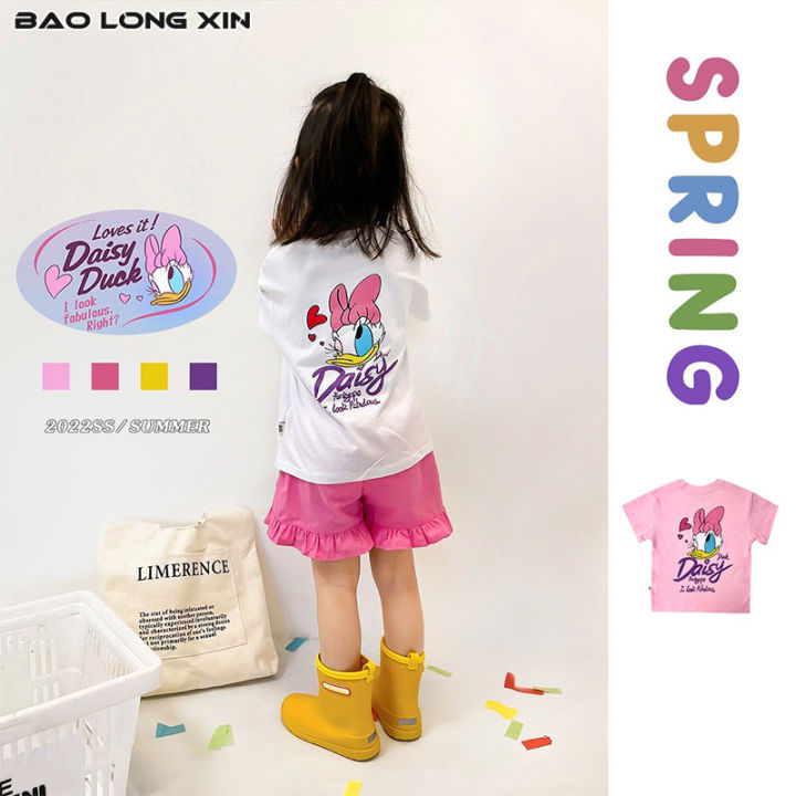 baolongxin-เสื้อยืดเด็กผู้หญิง-เสื้อยืดผ้าฝ้ายแขนสามส่วนเสื้อผ้าเด็กเด็กผู้หญิงเป็ดโดนัลด์