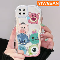 YIWESAN เคสสำหรับ Realme C21Y C25Y การ์ตูนน่ารักลายหมีสตรอเบอร์รี่และมอนสเตอร์ตัวน้อยขอบโค้งเคสใสเนื้อครีมใสเคสมือถือฝาครอบป้องกัน