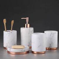 【jw】✔  Branco Mármore Banheiro Mouthwash Cup Toothbrush Holder Loção Garrafa Saboneteira Conjunto De Lavagem Cerâmica Hotel 5Pcs