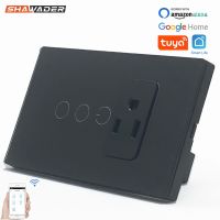 Tuya Wifi Smart US 118 Light Switch Wall Socket American Mexico Plug Outlet Glass Touch Panel Remote Control Alexa Google Home Ratchets Sockets
