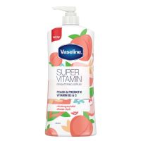 Vaseline Super Vitamin Brightening Serum Peach &amp; Prebiotic Vitamin B3 &amp; C Lotion วาสลีน ซุปเปอร์ วิตามิน ไบรท์เทนนิ่ง เซรั่ม พีช &amp; พรีไบโอติก วิตามินบี3 &amp; ซี 550ml.