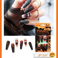 With glue24Pcs Fake Nail Press On Nails Jelly Color Matte False Nails Wearable Long Halloween Nail Patch Nail Art