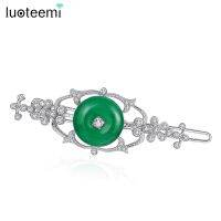 【YF】 LUOTEEMI Green Jade Color Vintage Hair Pins Luxury Cubic Zirconia Bridal Wedding Clip Elegant Women CZ Accessories