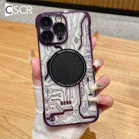 CSCR เคสโทรศัพท์ไร้กรอบระบายอากาศตัวชุบโลหะหรูหราสำหรับ iPhone 14 13 12 11 Pro Max ฝาแข็งอะคริลิคชาร์จไร้สาย