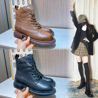 Head Layer Cowhide Martin Boots ผู้หญิง 2023 ฤดูหนาวใหม่ Furring Short Boots รองเท้าส้นสูงสำหรับผู้หญิง