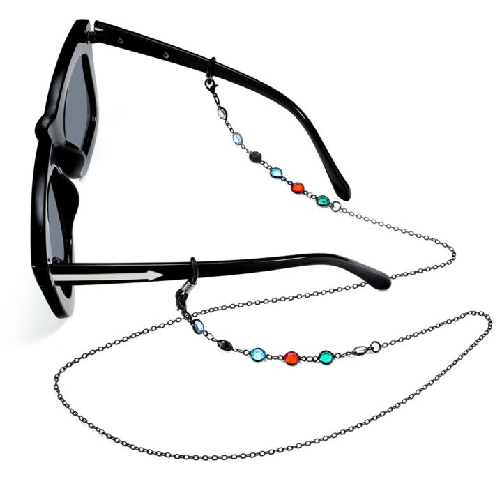 สายคล้องคอป้องกันการสูญหายสำหรับสุภาพสตรีสายคล้องแว่นกันแดดสายเชือกโซ่แว่นตาที่มีสีสันโลหะ