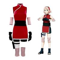 Anime Costume Haruno Sakura Cosplay Wig Women Girls Skirt Outfit Ninja Headband Kunai Props Halloween Carnival Costumes