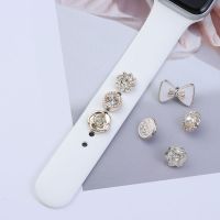 +【； Fashion Silicone Strap Metal Decor Ring Nails For  Watch Band Charms Creativity Pearl Flower Rivet Accessories For Iwatch