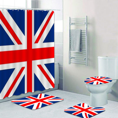 Vintage Black White Union Jack Bathroom Shower Curtain Flag of United Kingdom UK Flag Bathroom Mat Toilet Lid Bathtub Decor Gift