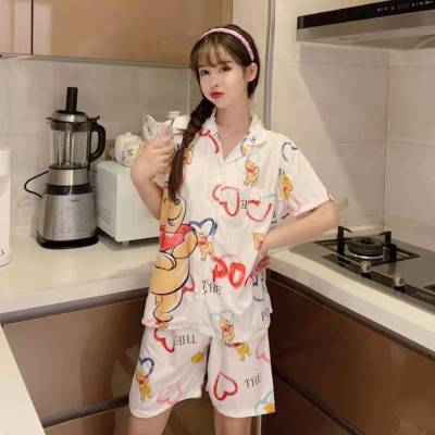 ชุดนอนผ้าฝ้ายชุดนอนแขนสั้นชุดนอนการ์ตูนชุดนอนเกาหลีชุดนอนผ้าฝ้ายบริสุทธิ์ผ้าไม่บางผ้าดี短袖女士纯棉卡通韩版睡衣
