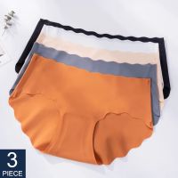 3Pcs/Set Seamless Underwear Silk Womens Solid Color Panties Lady Ruffle Underpants Girls Briefs Invisible Panty Sexy Lingerie