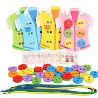Button Tie Toy for Kids Early Learning Wooden Fine Motor Skills String Toy Educational Teaching Aids and Hands-On Rope Montessori Toys for Kindergarten Children supple