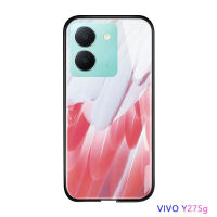 เคสโทรศัพท์พร้อมสำหรับ Vivo Y27 5G A78 OPPO 4G แฟชั่นขนนกหรูหราเคสกันกระแทกกระจกนิรภัยมันวาวฝาครอบโทรศัพท์