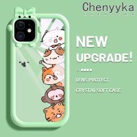 เคส Chenyyka สำหรับ iPhone 11 Pro 11 Pro Max เคสการ์ตูนรูปลิงแมวเสือน่ารักเคสโทรศัพท์ซิลิโคนอ่อนชัดเจนสีสันสดใสเคสโปร่งใสกันกระแทกป้องกันเลนส์กล้องลายสัตว์ประหลาดน้อยน่ารัก