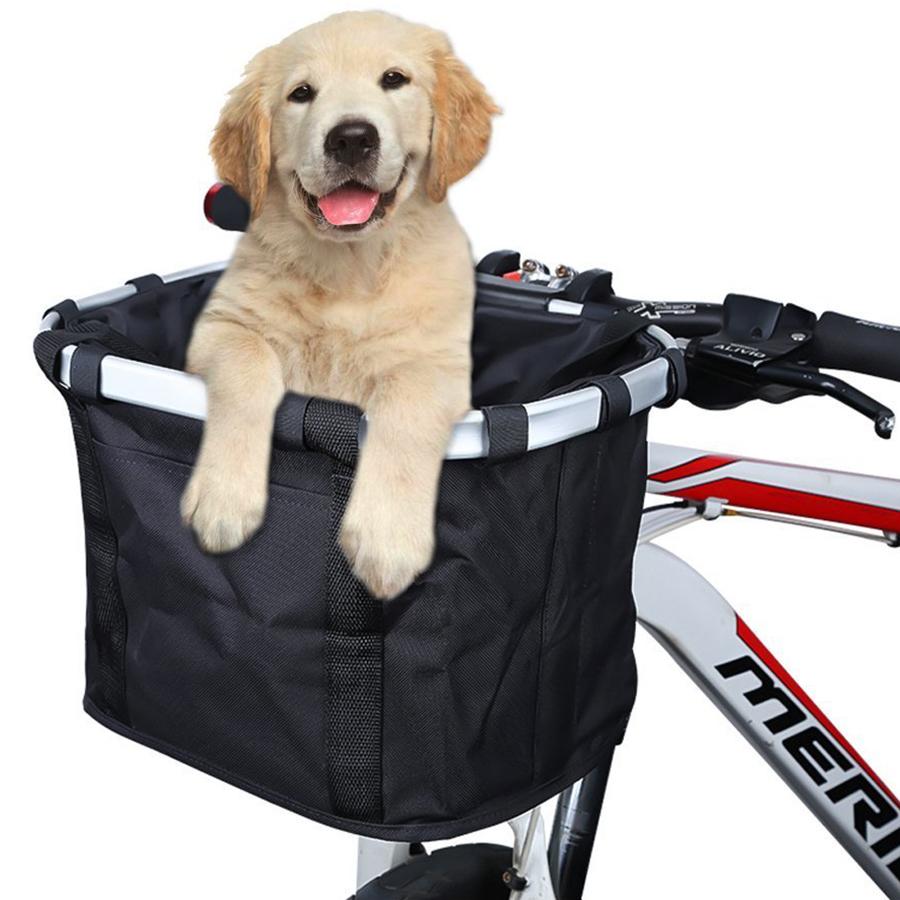 Dog Footprints GLE2016 Bike Basket Foldable Small Pet Cat Dog Carrier Front Removable Bicycle Handlebar Basket Quick Release Easy Install Detachable Cycling Bag Mountain Picnic Shopping 
